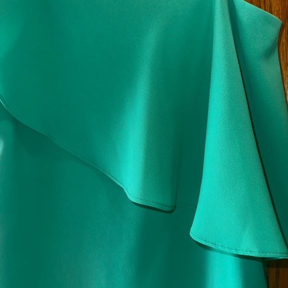 TCEC One-Shoulder Ruffle Green Dress - Picture 3 of 4